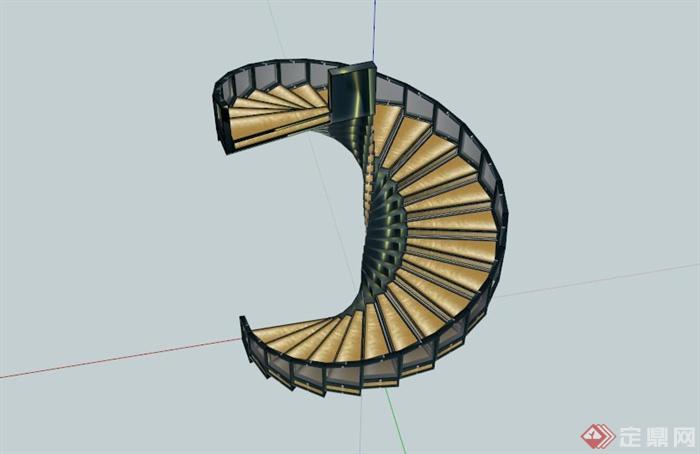 环形玻璃围栏楼梯SU模型(1)
