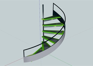 绿色镂空旋转楼梯SU(草图大师)模型
