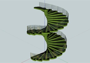 绿色踏步铁栏杆楼梯SU(草图大师)模型