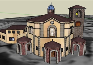 欧式风格两层组合住宅建筑设计SU(草图大师)模型