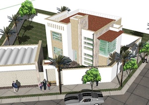 现代风格沿街自建两层别墅建筑SketchUp模型