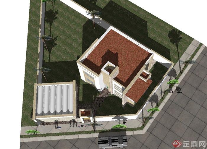 现代风格沿街自建两层别墅建筑SketchUp模型(4)