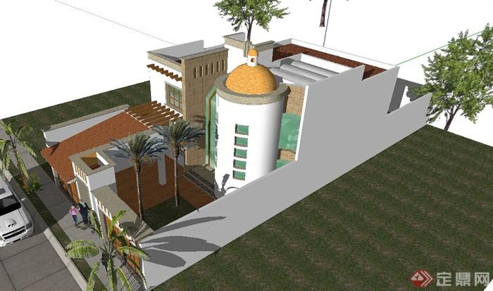 印度风格两层别墅建筑设计SketchUp模型(2)