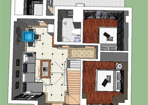 现代某多层住宅空间室内装修设计SU(草图大师)模型