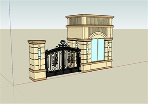某住宅小区欧式侧门入口设计SU(草图大师)模型