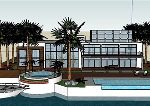 景观滨水度假两层别墅建筑设计SketchUp模型