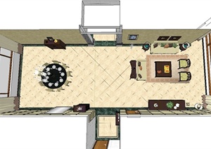 某混搭风格住宅空间餐客厅装修设计SU(草图大师)模型