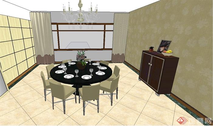 某混搭风格住宅空间餐客厅装修设计SU模型(3)