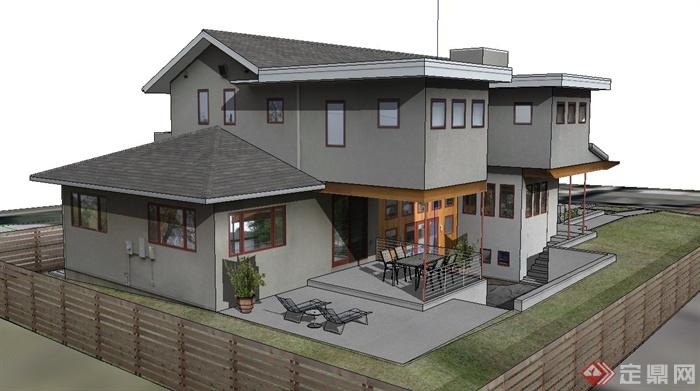 两层乡村自建别墅建筑设计SketchUp模型(2)