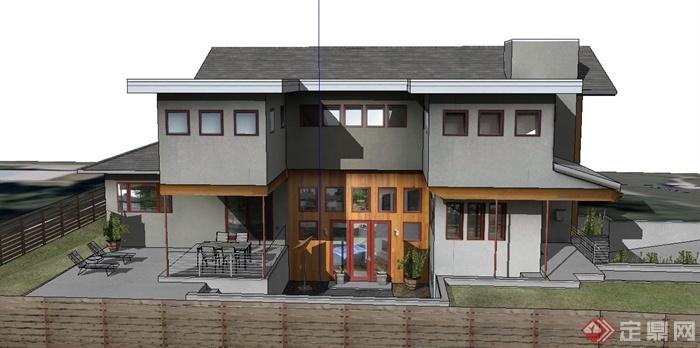 两层乡村自建别墅建筑设计SketchUp模型(1)