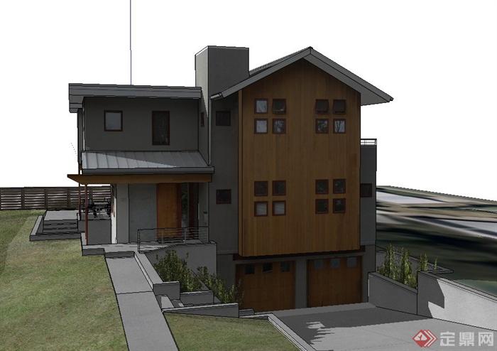 两层乡村自建别墅建筑设计SketchUp模型(4)