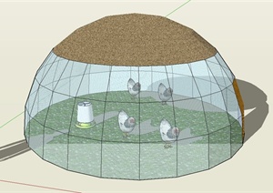 现代圆形玻璃养鸡大棚设计SU(草图大师)模型