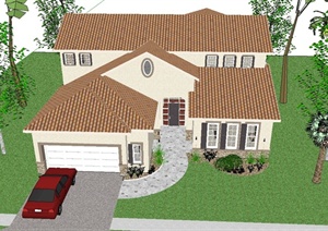 罗马风格自家两层别墅建筑SketchUp模型