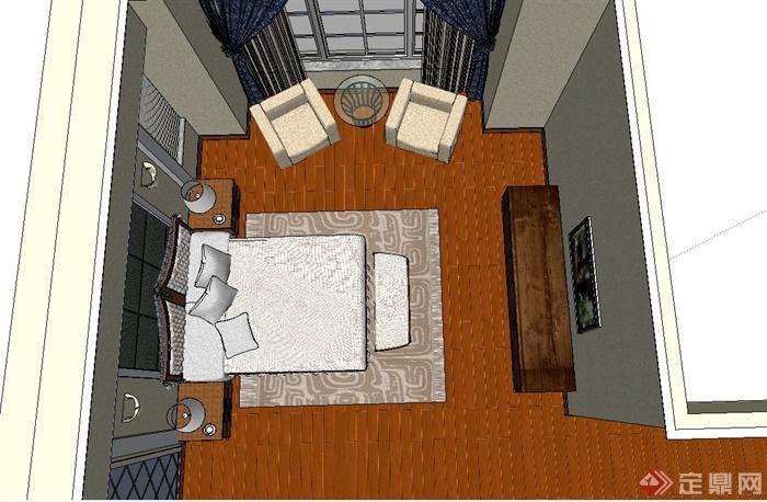 欧式风格某住宅空间卧室装修设计SU模型(1)