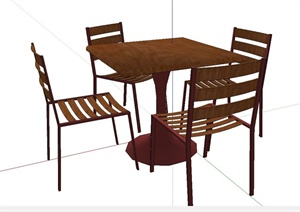 四人木质方形桌椅设计SU(草图大师)模型