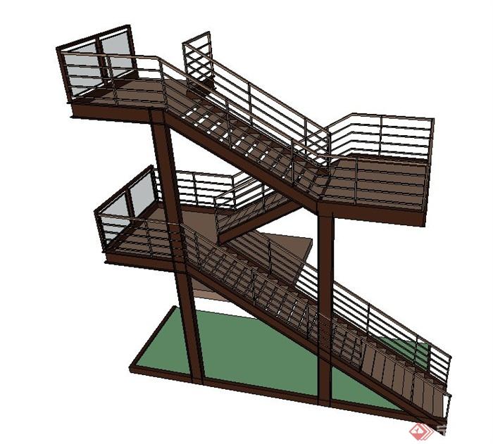 两层建筑节点楼梯设计SU模型(1)