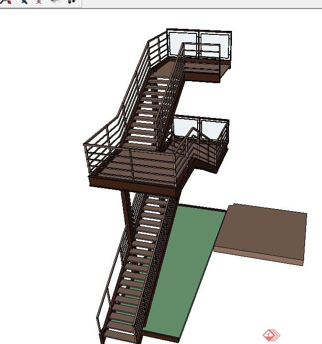 两层建筑节点楼梯设计SU模型(2)