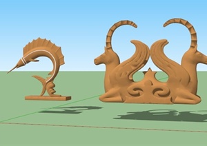 现代动物雕塑组合SU(草图大师)模型