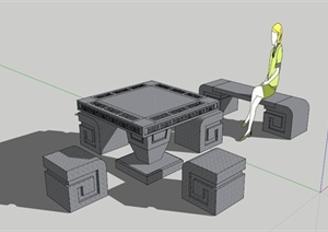 某古典中式石坐凳组合SU(草图大师)模型