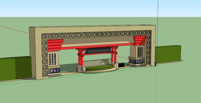 现代中式小区入口门设计su模型