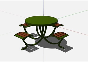 户外绿色桌子椅子SU(草图大师)模型
