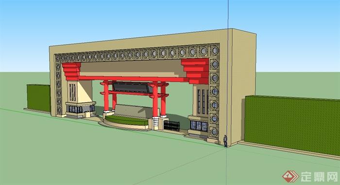 现代中式小区入口门设计su模型(2)