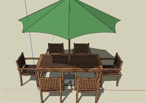 室外木质六人桌椅设计SU(草图大师)模型