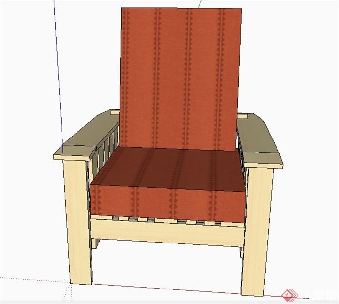 木质单人沙发设计SU模型(1)