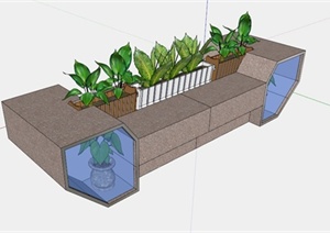 某户外石材花池坐凳SU(草图大师)模型