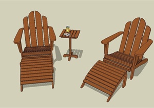 两人木质休闲躺椅设计SU(草图大师)模型