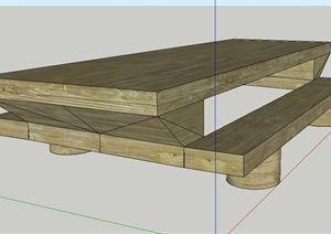 室外木质连体桌椅设计SU(草图大师)模型