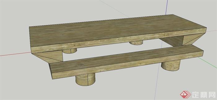 室外木质连体桌椅设计SU模型(2)