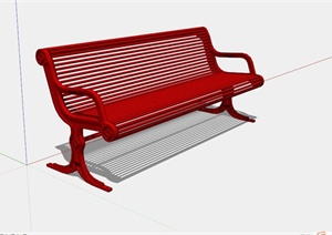 某现代红色户外长椅SU(草图大师)模型