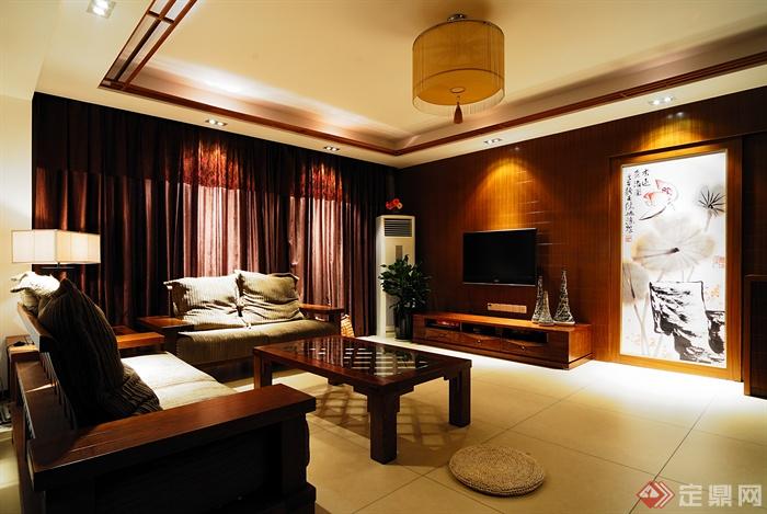 客厅设计,沙发组合,茶几,电视柜,装饰画,吊灯