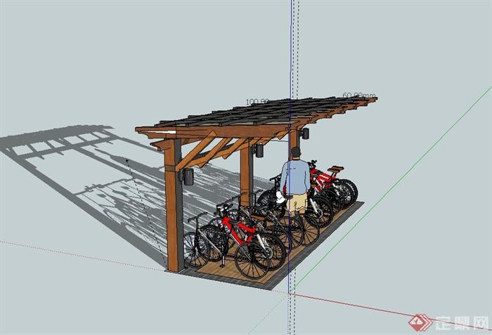 自行车车棚停车处设计su模型(2)