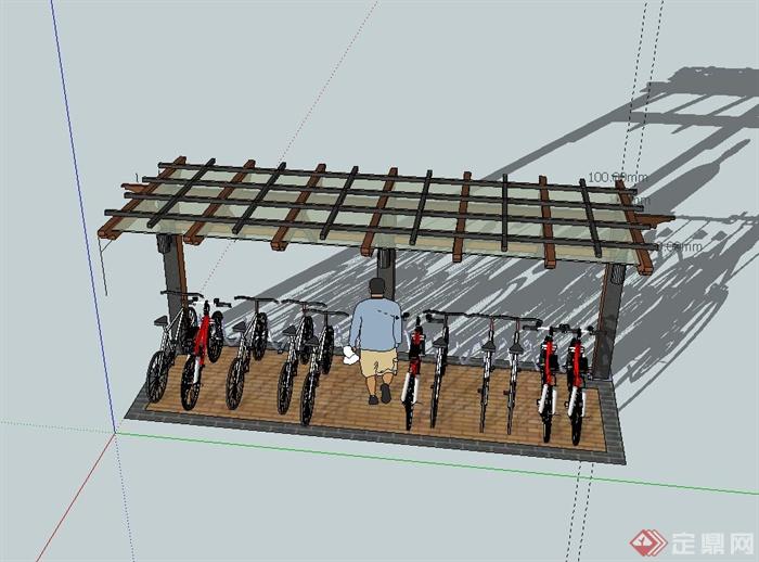 自行车车棚停车处设计su模型(3)
