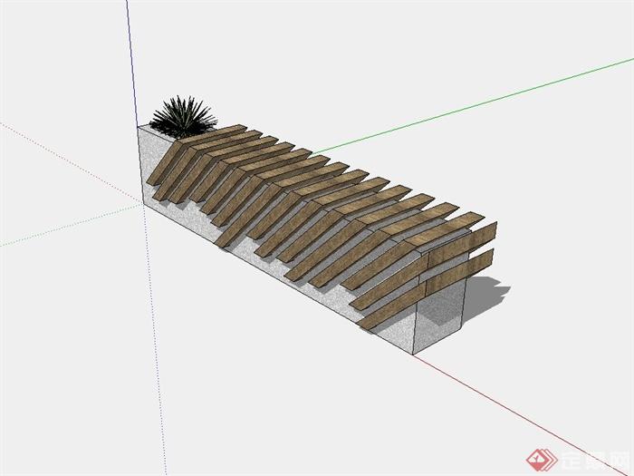 现代简约矮墙坐凳设计su模型(2)