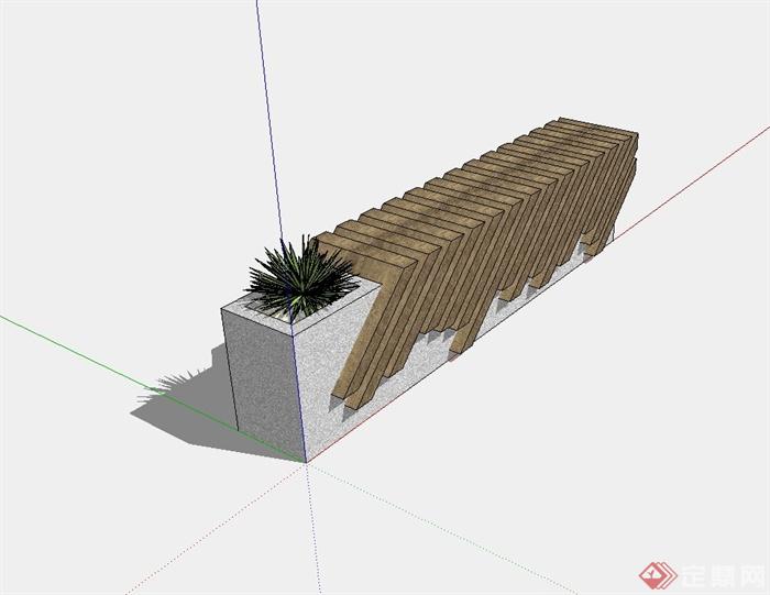 现代简约矮墙坐凳设计su模型(3)