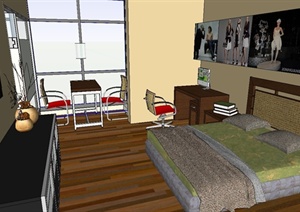 现代单身公寓住宅室内设计SU(草图大师)模型