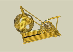 新农村小品竹制栏杆水车设计SU(草图大师)模型