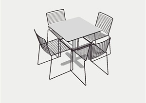 某现代室内桌子椅子组合设计SU(草图大师)模型