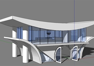 现代风格两层私人独栋别墅建筑设计SU(草图大师)模型
