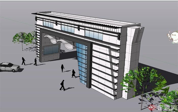 现代风格某办公大厦入口门廊设计SU模型(2)
