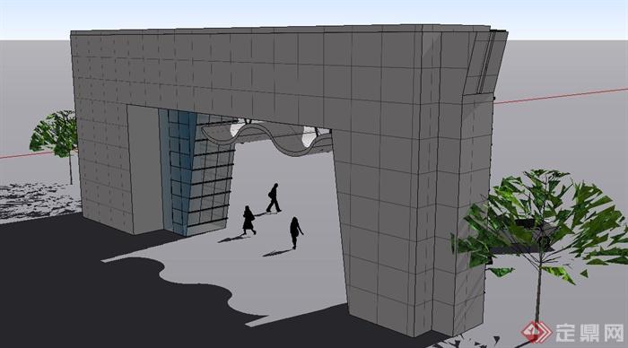 现代风格某办公大厦入口门廊设计SU模型(3)