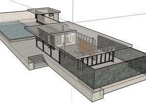 现代某单层阳光别墅建筑设计SU(草图大师)模型