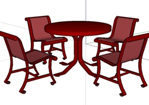 四人圆形铁艺桌椅设计SU(草图大师)模型