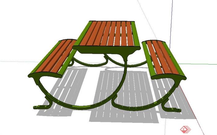 室外连体餐桌椅设计SU模型(1)