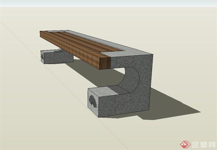 某公园户外长条坐凳设计su模型(2)