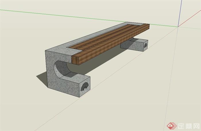 某公园户外长条坐凳设计su模型(1)
