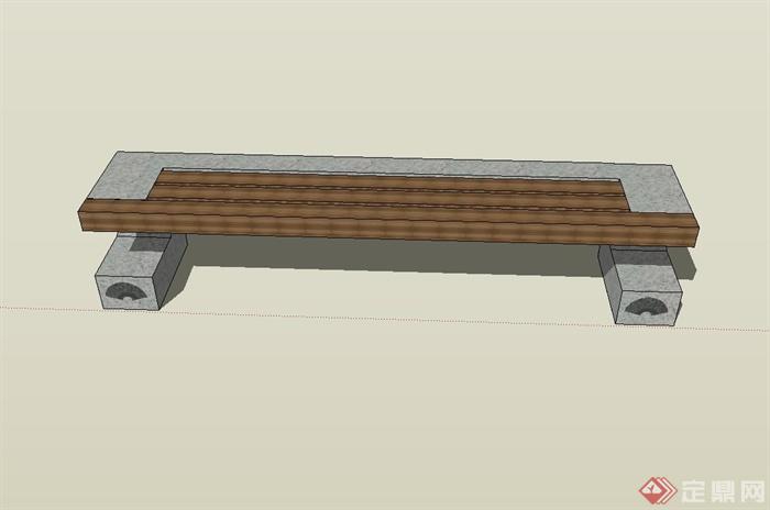 某公园户外长条坐凳设计su模型(3)